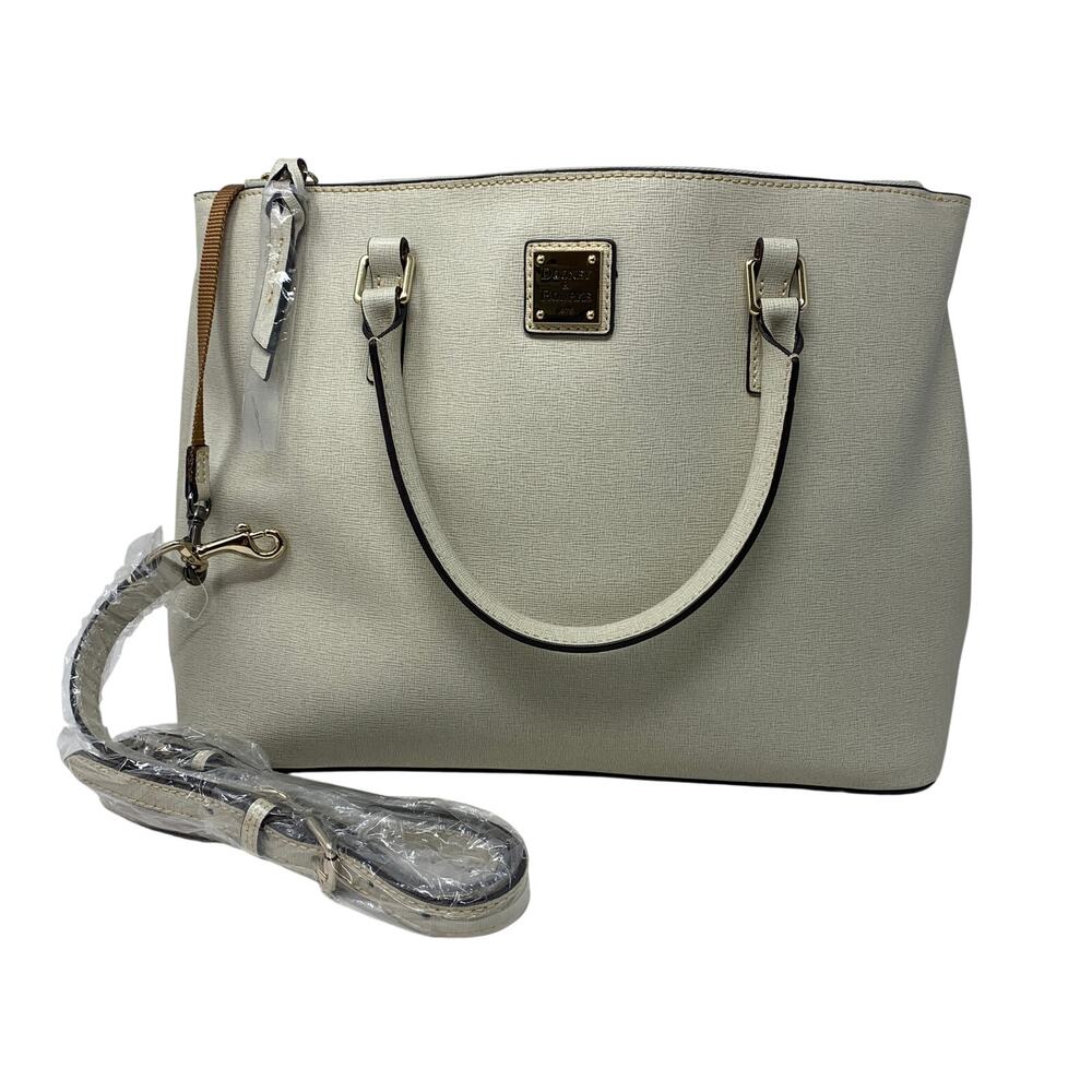 Dooney & Bourke Willa Zip Satchel Bone Off White Textured Leather W/ Strap NEW
